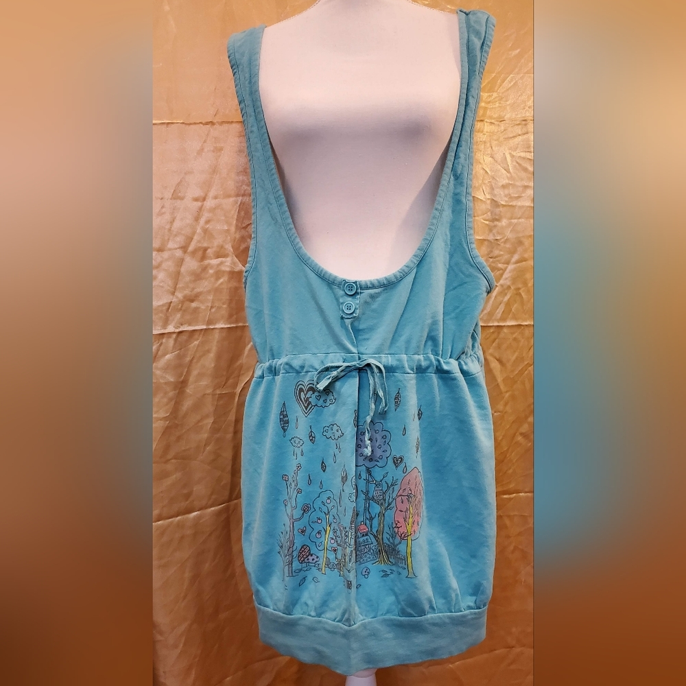 Vintage Heaven and Terra top. L, teal, pink, yellow